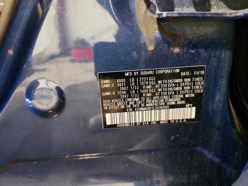 2020 Subaru Ascent მანქანა იყიდება აუქციონზე, vin: 4S4WMAHD1L3436995, აუქციონის ნომერი: 64607176