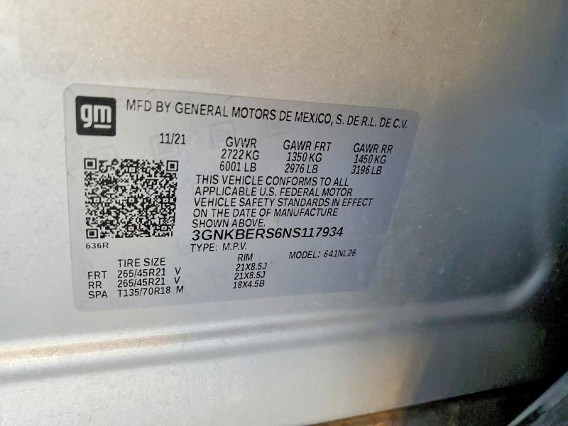 2022 Chevrolet Blazer მანქანა იყიდება აუქციონზე, vin: 3GNKBERS6NS117934, აუქციონის ნომერი: 65504336