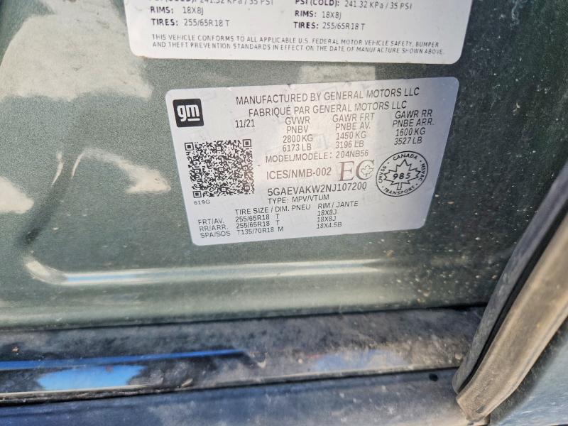 2022 Buick Enclave მანქანა იყიდება აუქციონზე, vin: 5GAEVAKW2NJ107200, აუქციონის ნომერი: 66039766