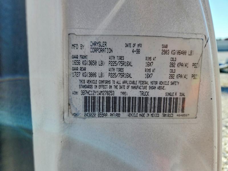 62715996 :رقم المزاد ، 3B7HC12Y1WM278253 vin ، 1998 Dodge Ram 1500 مزاد بيع