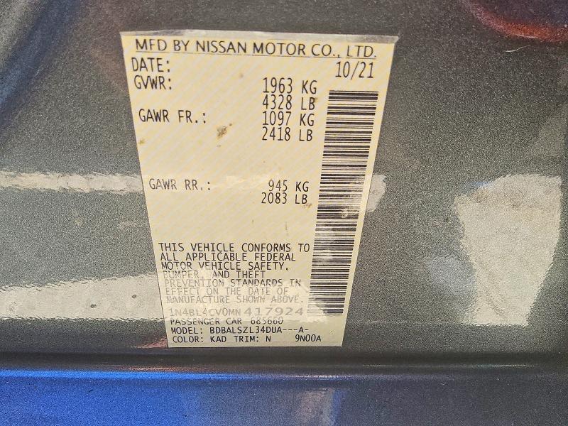 63614856 :رقم المزاد ، 1N4BL4CV0MN417924 vin ، 2021 Nissan Altima مزاد بيع