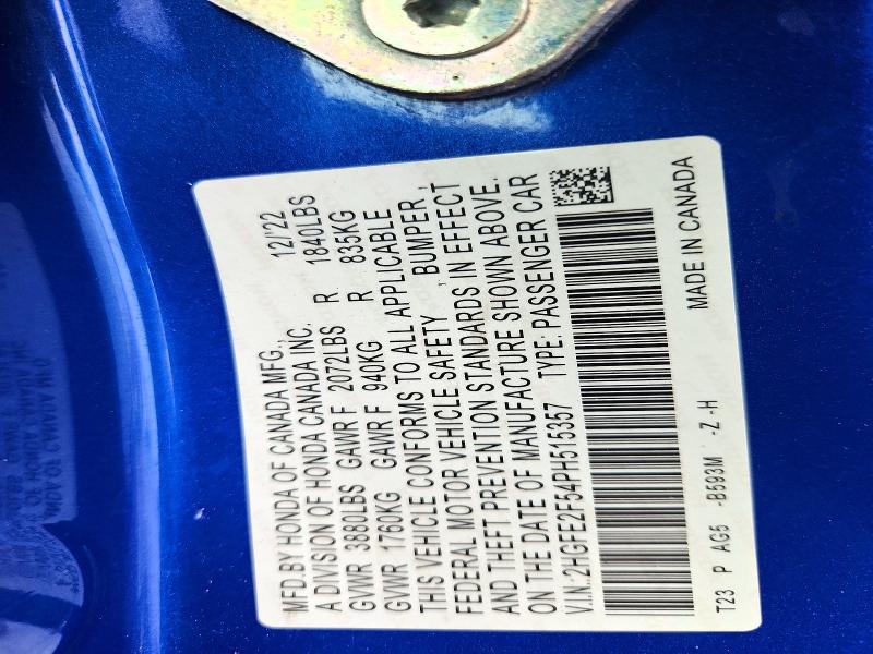 2023 Honda Civic მანქანა იყიდება აუქციონზე, vin: 2HGFE2F54PH515357, აუქციონის ნომერი: 64204886