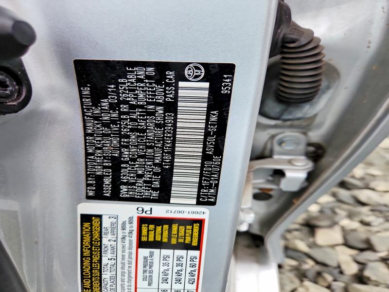 67010916 :رقم المزاد ، 4T4BF1FK4ER394903 vin ، 2014 Toyota Camry مزاد بيع