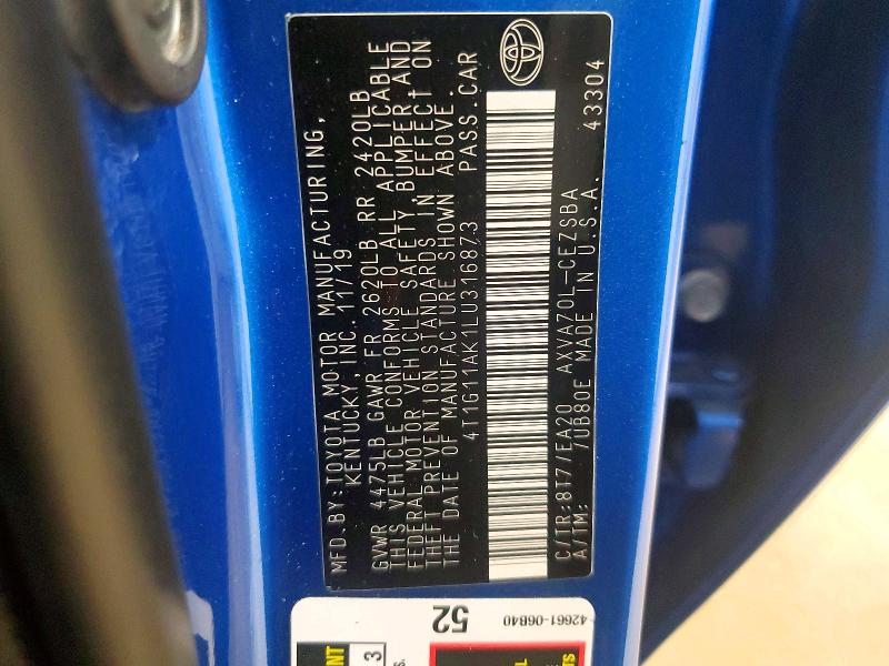 Aukcja sprzedaży 2020 Toyota Camry, vin: 4T1G11AK1LU316873, numer aukcji: 65232116