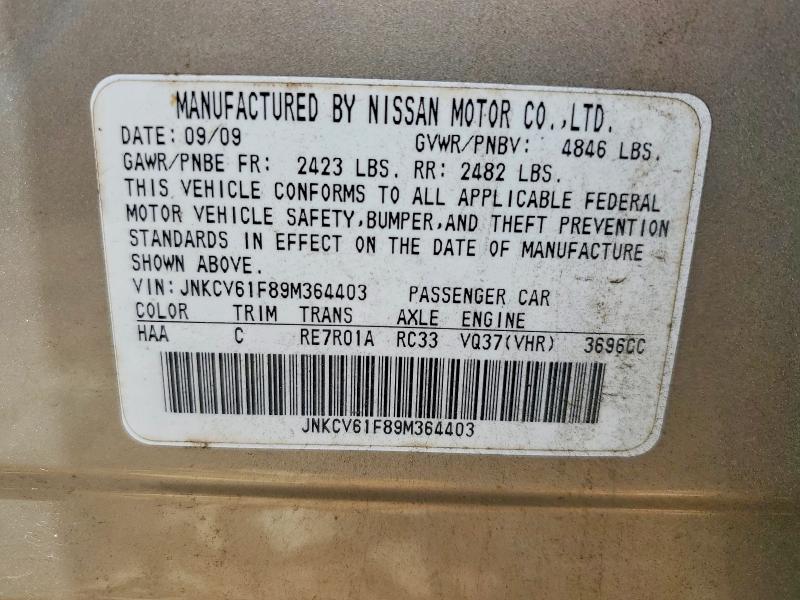 Aukcja sprzedaży 2009 Infiniti G37 Sedan, vin: JNKCV61F89M364403, numer aukcji: 63696166