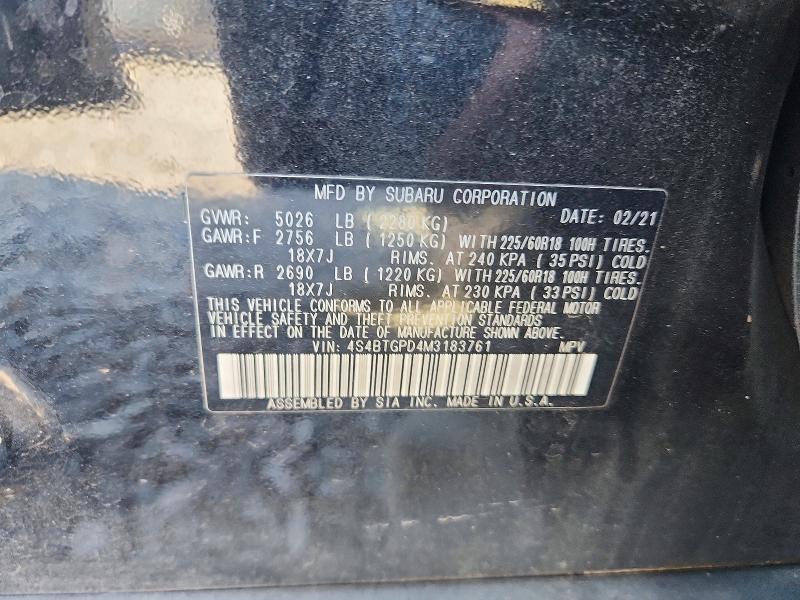 Продаж на аукціоні авто 2021 Subaru Outback, vin: 4S4BTGPD4M3183761, номер лоту: 65230026