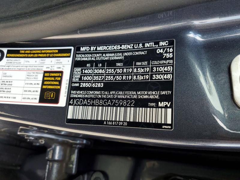 64294426 :رقم المزاد ، 4JGDA5HB8GA759822 vin ، 2016 Mercedes-benz Gle مزاد بيع