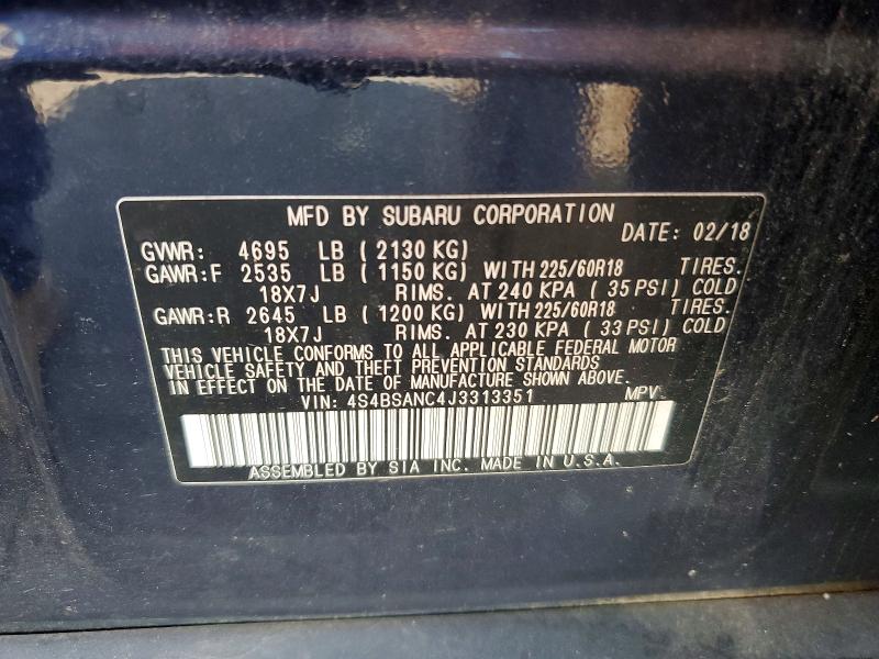 64677896 :رقم المزاد ، 4S4BSANC4J3313351 vin ، 2018 Subaru Outback مزاد بيع