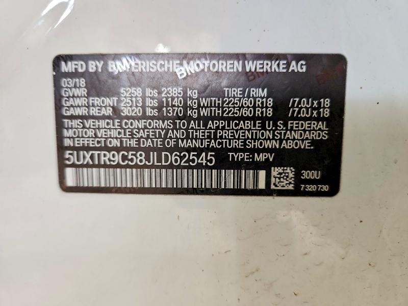 64277316 :رقم المزاد ، 5UXTR9C58JLD62545 vin ، 2018 Bmw X3 مزاد بيع