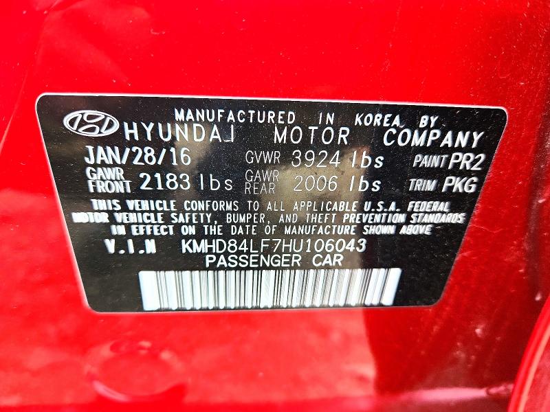 2017 Hyundai Elantra მანქანა იყიდება აუქციონზე, vin: KMHD84LF7HU106043, აუქციონის ნომერი: 66575566