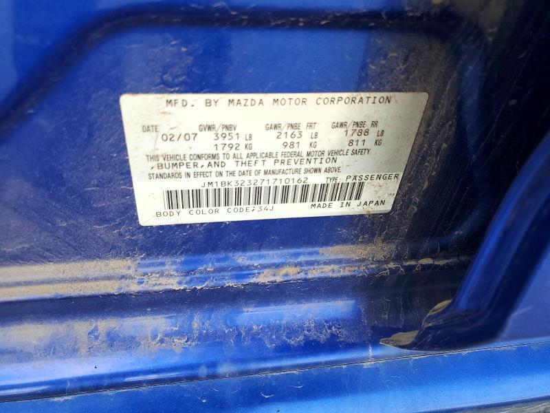 2007 Mazda 3 მანქანა იყიდება აუქციონზე, vin: JM1BK323271710162, აუქციონის ნომერი: 65853906