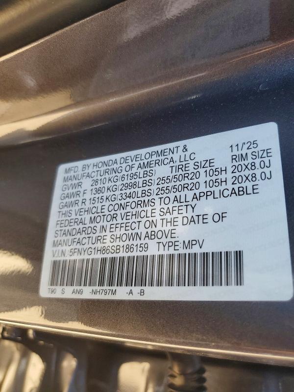Продажа на аукционе авто 2025 Honda Pilot, vin: 5FNYG1H86SB186159, номер лота: 63914276
