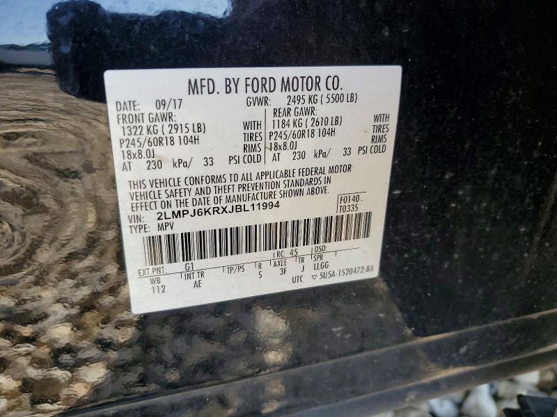 Продаж на аукціоні авто 2018 Lincoln Mkx, vin: 2LMPJ6KRXJBL11994, номер лоту: 65845356