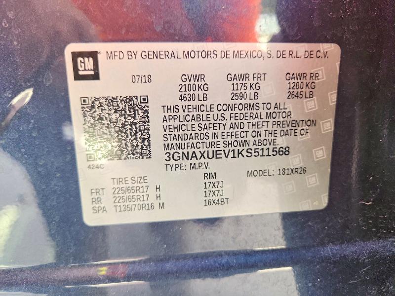 Продажа на аукционе авто 2019 Chevrolet Equinox, vin: 3GNAXUEV1KS511568, номер лота: 64747116