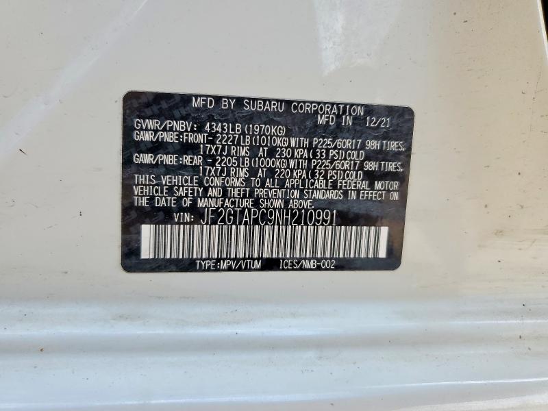 Aukcja sprzedaży 2022 Subaru Crosstrek, vin: JF2GTAPC9NH210991, numer aukcji: 65840676