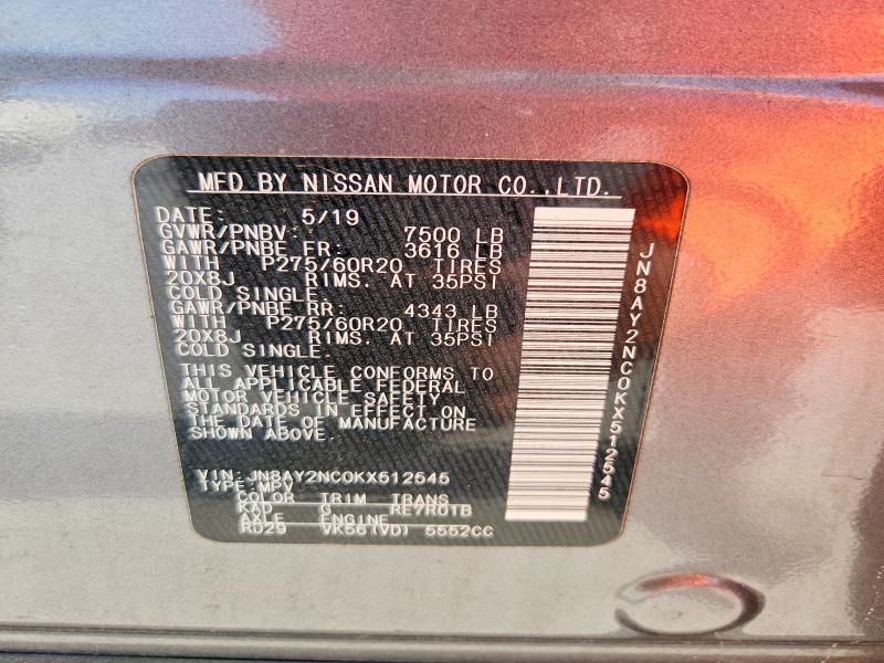 Продаж на аукціоні авто 2019 Nissan Armada, vin: JN8AY2NC0KX512545, номер лоту: 66111696