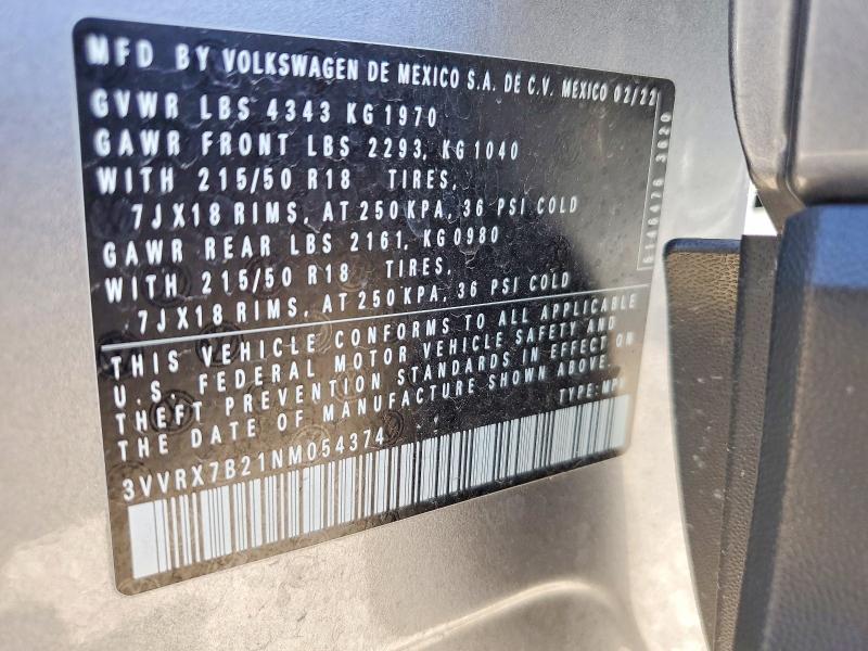 Продаж на аукціоні авто 2022 Volkswagen Taos, vin: 3VVRX7B21NM054374, номер лоту: 66123576