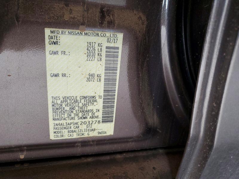 Продаж на аукціоні авто 2017 Nissan Altima, vin: 1N4AL3AP5HC203278, номер лоту: 65143276