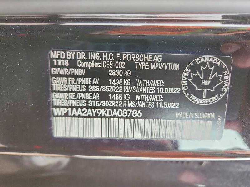 Продаж на аукціоні авто 2019 Porsche Cayenne, vin: WP1AA2AY9KDA08786, номер лоту: 64431106