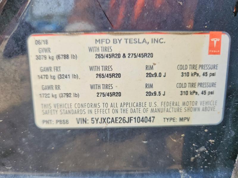 Aukcja sprzedaży 2018 Tesla Model X, vin: 5YJXCAE26JF104047, numer aukcji: 64746256