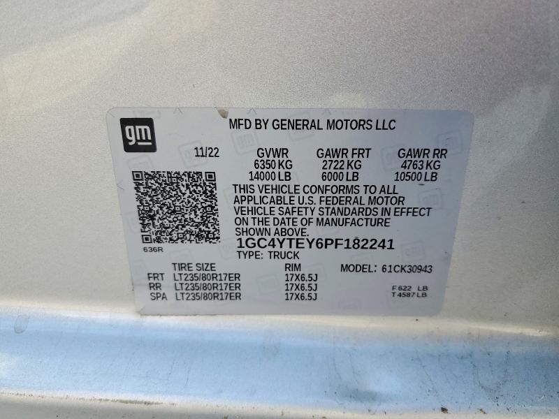 62829366 :رقم المزاد ، 1GC4YTEY6PF182241 vin ، 2023 Chevrolet Silverado مزاد بيع