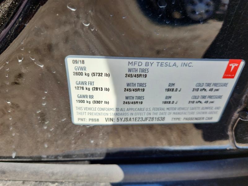 65442966 :رقم المزاد ، 5YJSA1E23JF281638 vin ، 2018 Tesla Model S مزاد بيع