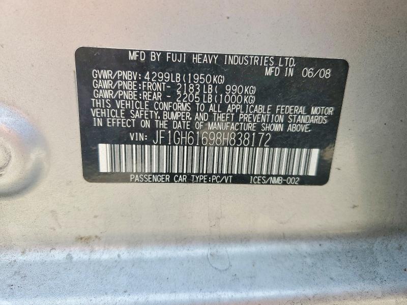 2008 Subaru Impreza მანქანა იყიდება აუქციონზე, vin: JF1GH61698H838172, აუქციონის ნომერი: 63941496