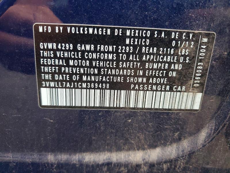 Продаж на аукціоні авто 2012 Volkswagen Jetta, vin: 3VWLL7AJ1CM369498, номер лоту: 65863866
