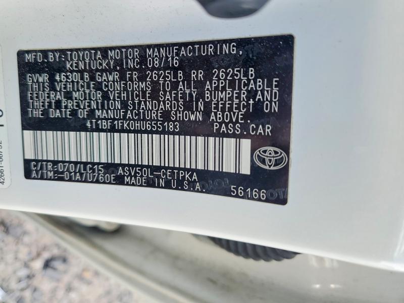 Aukcja sprzedaży 2017 Toyota Camry, vin: 4T1BF1FK0HU655183, numer aukcji: 65569046