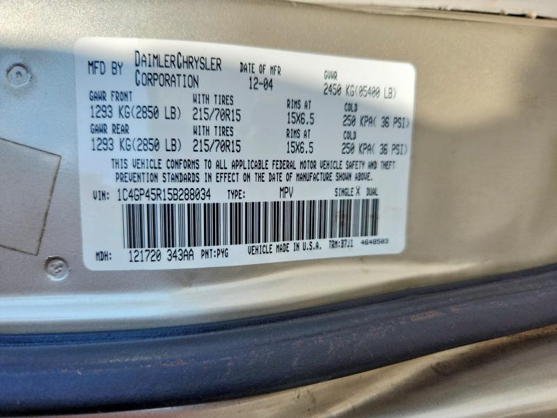 64396376 :رقم المزاد ، 1C4GP45R15B288034 vin ، 2005 Chrysler Town & Country مزاد بيع
