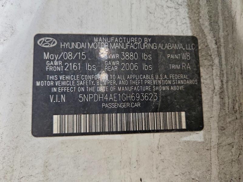 2016 Hyundai Elantra მანქანა იყიდება აუქციონზე, vin: 5NPDH4AE1GH693623, აუქციონის ნომერი: 64433176