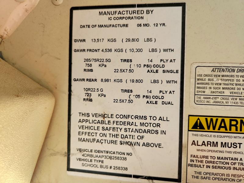 Auction sale of the 2013 Ic Corporation 3000, vin: 4DRBUAAP3DB258338, lot number: 63926096