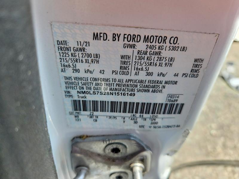 Aukcja sprzedaży 2022 Ford Transit Connect, vin: NM0LS7S28N1516149, numer aukcji: 66066156