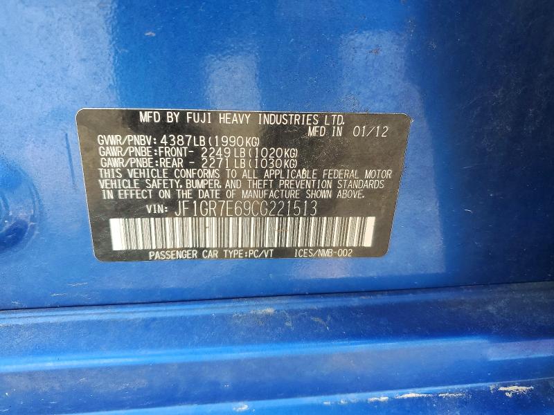 Продажа на аукционе авто 2012 Subaru Impreza, vin: JF1GR7E69CG221513, номер лота: 66262176