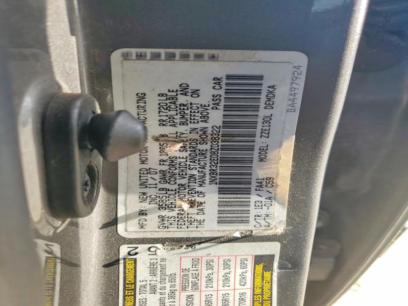 2008 Toyota Corolla მანქანა იყიდება აუქციონზე, vin: 1NXBR32E08Z038322, აუქციონის ნომერი: 64205746