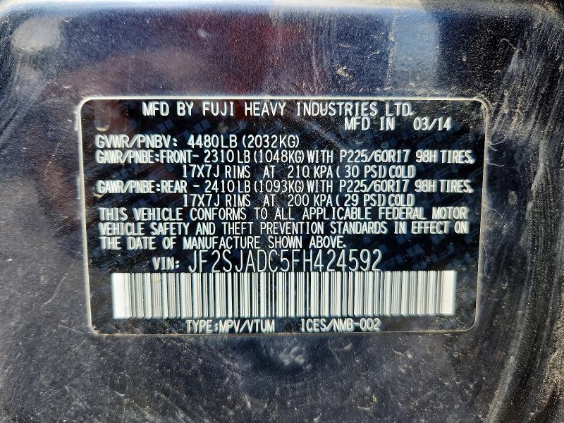 Aukcja sprzedaży 2015 Subaru Forester, vin: JF2SJADC5FH424592, numer aukcji: 64494756