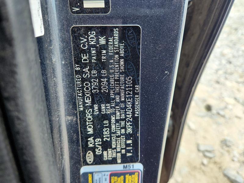 65845326 :رقم المزاد ، 3KPF24AD4KE121105 vin ، 2019 Kia Forte مزاد بيع