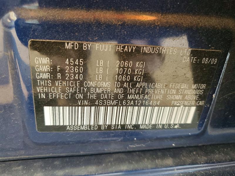 2010 Subaru Legacy მანქანა იყიდება აუქციონზე, vin: 4S3BMFL63A1216484, აუქციონის ნომერი: 61447866