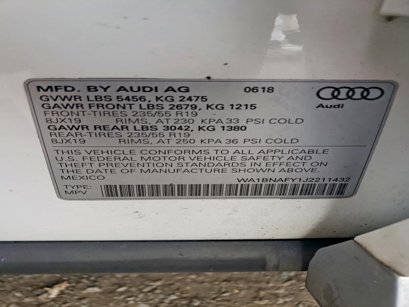 Aukcja sprzedaży 2018 Audi Q5, vin: WA1BNAFY1J2211432, numer aukcji: 64958196