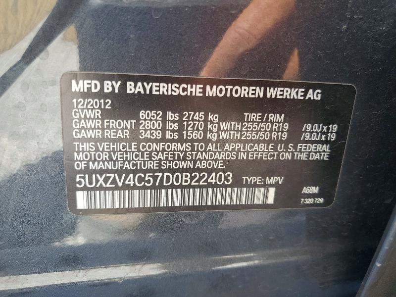 Aukcja sprzedaży 2013 Bmw X5, vin: 5UXZV4C57D0B22403, numer aukcji: 63590026