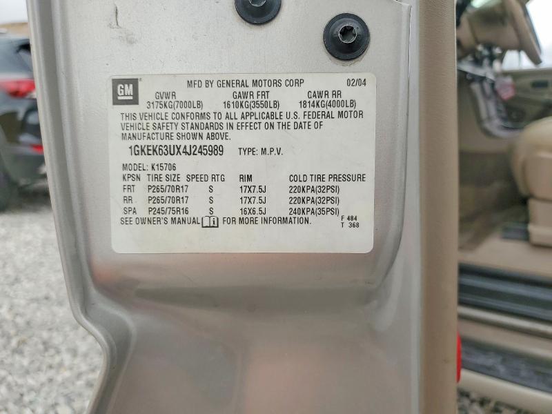 65280256 :رقم المزاد ، 1GKEK63UX4J245989 vin ، 2004 Gmc Yukon مزاد بيع