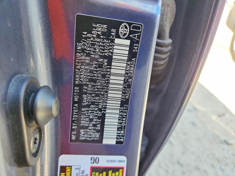 2014 Toyota Corolla მანქანა იყიდება აუქციონზე, vin: 2T1BURHE2EC139481, აუქციონის ნომერი: 65399526