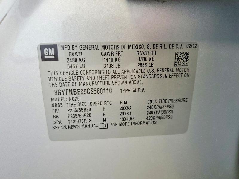 65820926 :رقم المزاد ، 3GYFNBE39CS580110 vin ، 2012 Cadillac Srx مزاد بيع