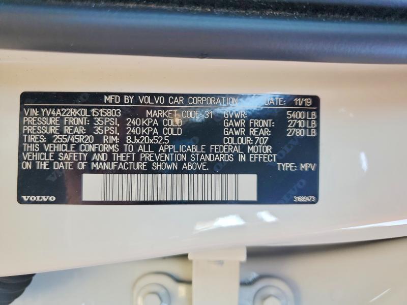 2020 Volvo Xc60 მანქანა იყიდება აუქციონზე, vin: YV4A22RK0L1515803, აუქციონის ნომერი: 63000266