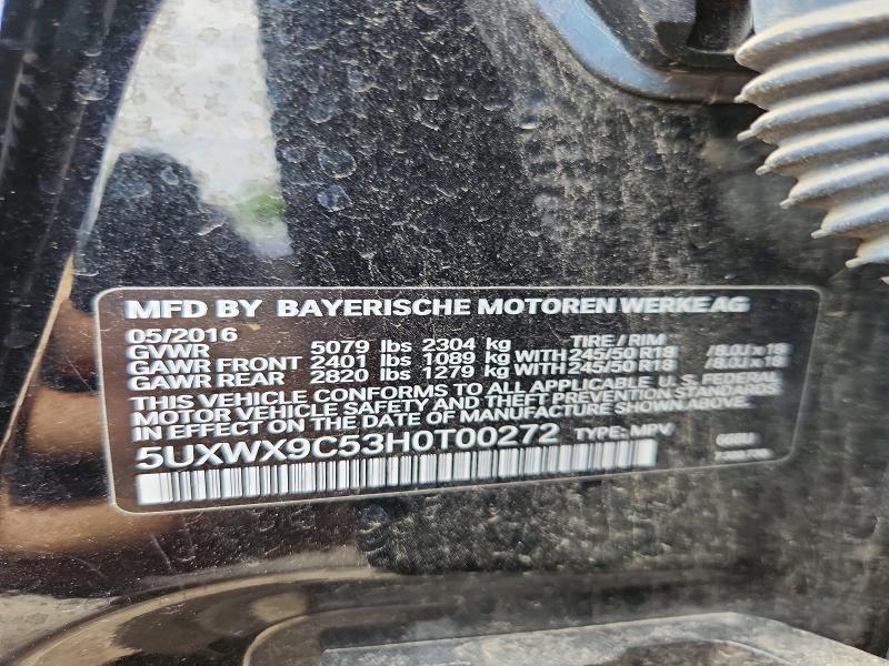 2017 Bmw X3 მანქანა იყიდება აუქციონზე, vin: 5UXWX9C53H0T00272, აუქციონის ნომერი: 64142966