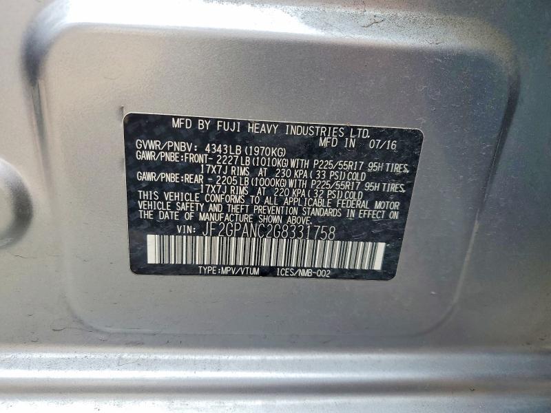 63272896 :رقم المزاد ، JF2GPANC2G8331758 vin ، 2016 Subaru Crosstrek مزاد بيع