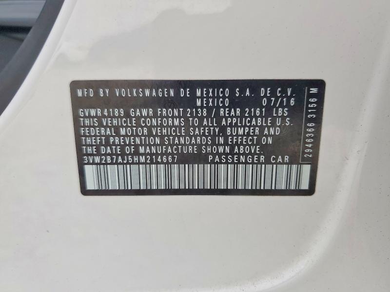 Aukcja sprzedaży 2017 Volkswagen Jetta, vin: 3VW2B7AJ5HM214667, numer aukcji: 64502116