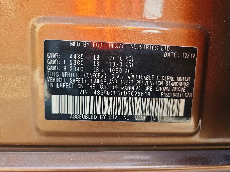 66403446 :رقم المزاد ، 4S3BMCK66D3029619 vin ، 2013 Subaru Legacy مزاد بيع