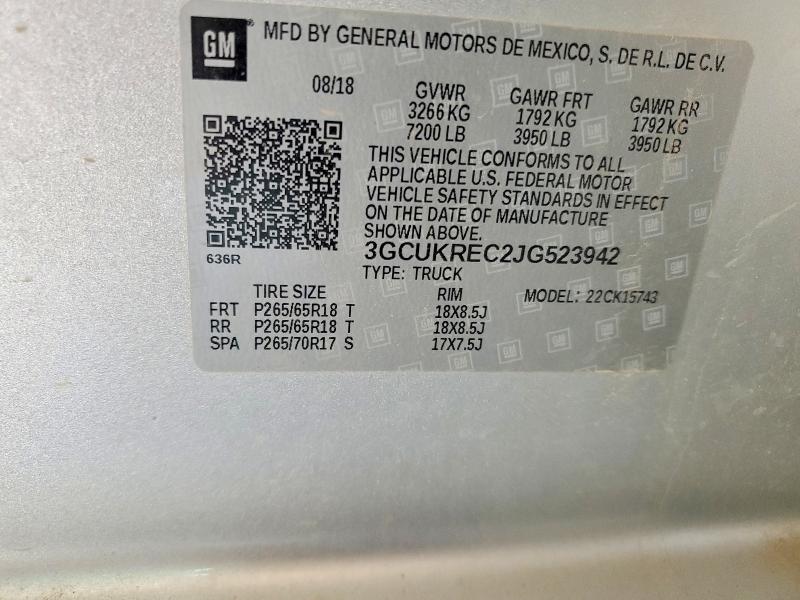 Продажа на аукционе авто 2018 Chevrolet Silverado, vin: 3GCUKREC2JG523942, номер лота: 66420386