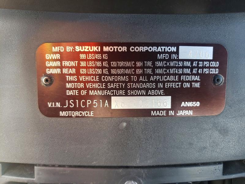 Aukcja sprzedaży 2006 Suzuki An650, vin: JS1CP51AX62102166, numer aukcji: 64079356